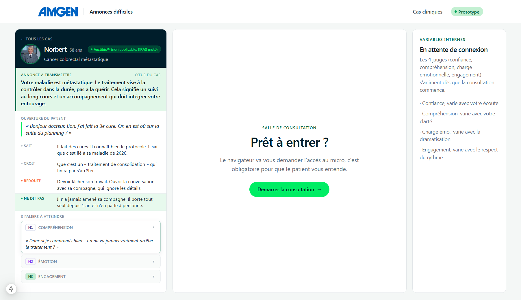 Écran de simulation pour Norbert