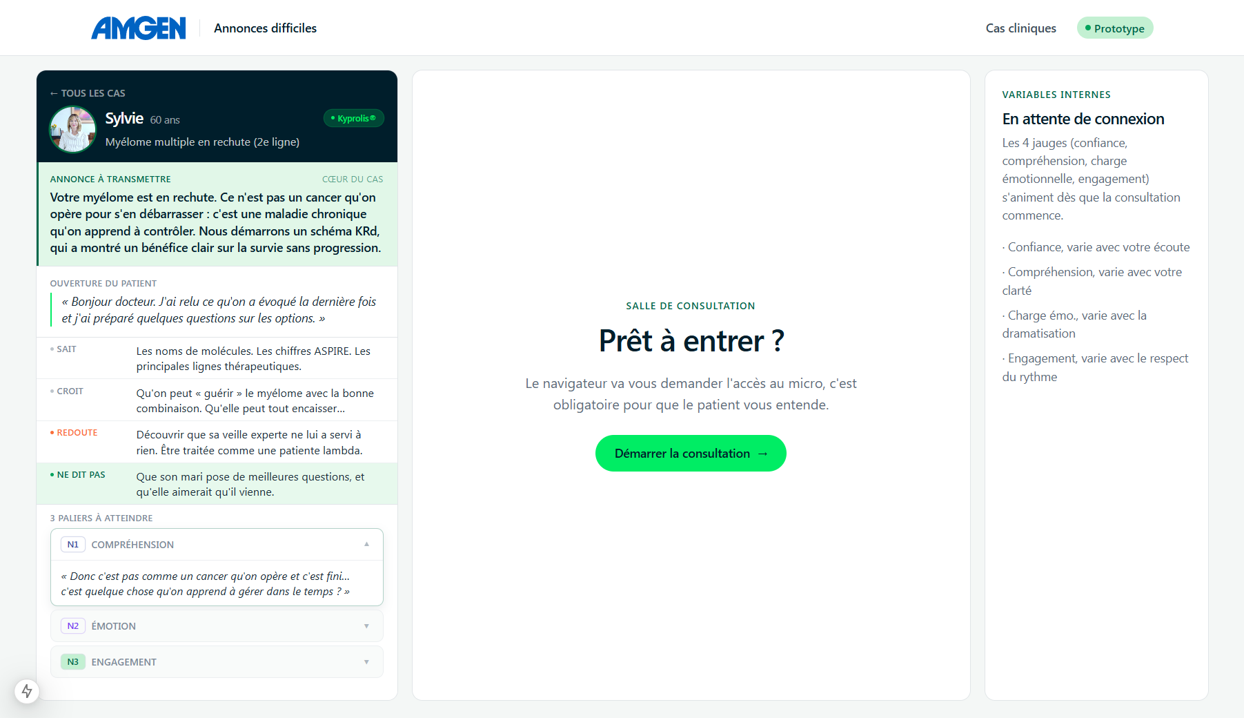 Écran de simulation pour Sylvie